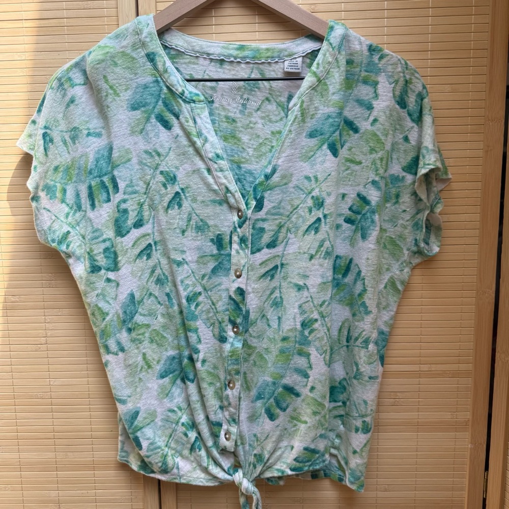 🌴 Tommy Bahama Tropical Print Tie Linen Camp Shirt